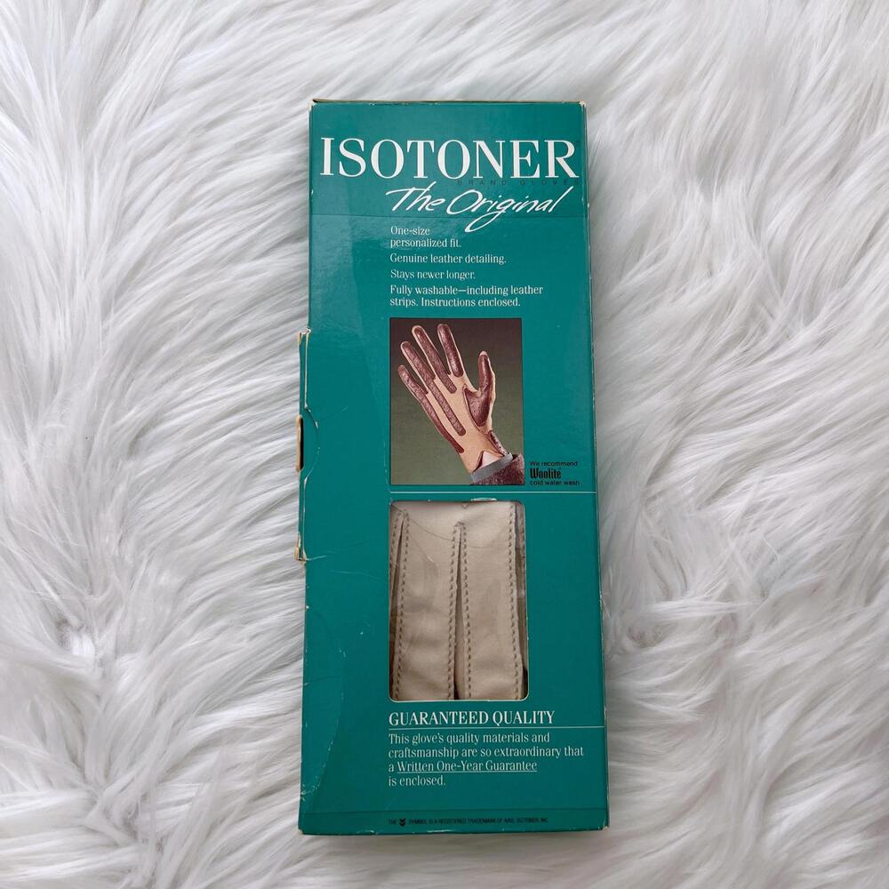 Vintage Isotoner Bone one size gloves leather trimmed stretch - Picture 5 of 7